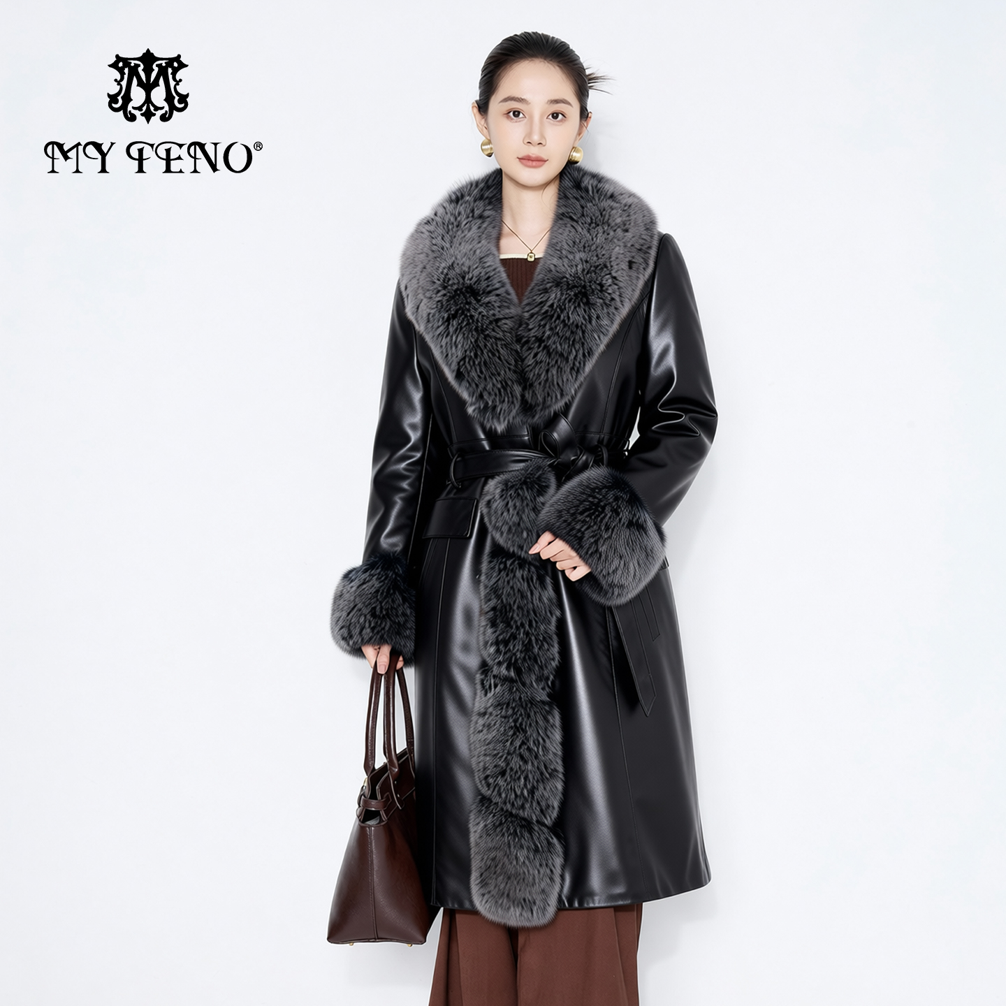 马天奴狐狸毛领羊皮鹅绒羽绒服