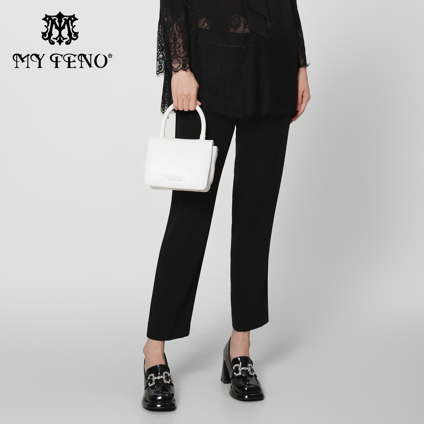 马天奴黑色时尚直筒垂感西裤