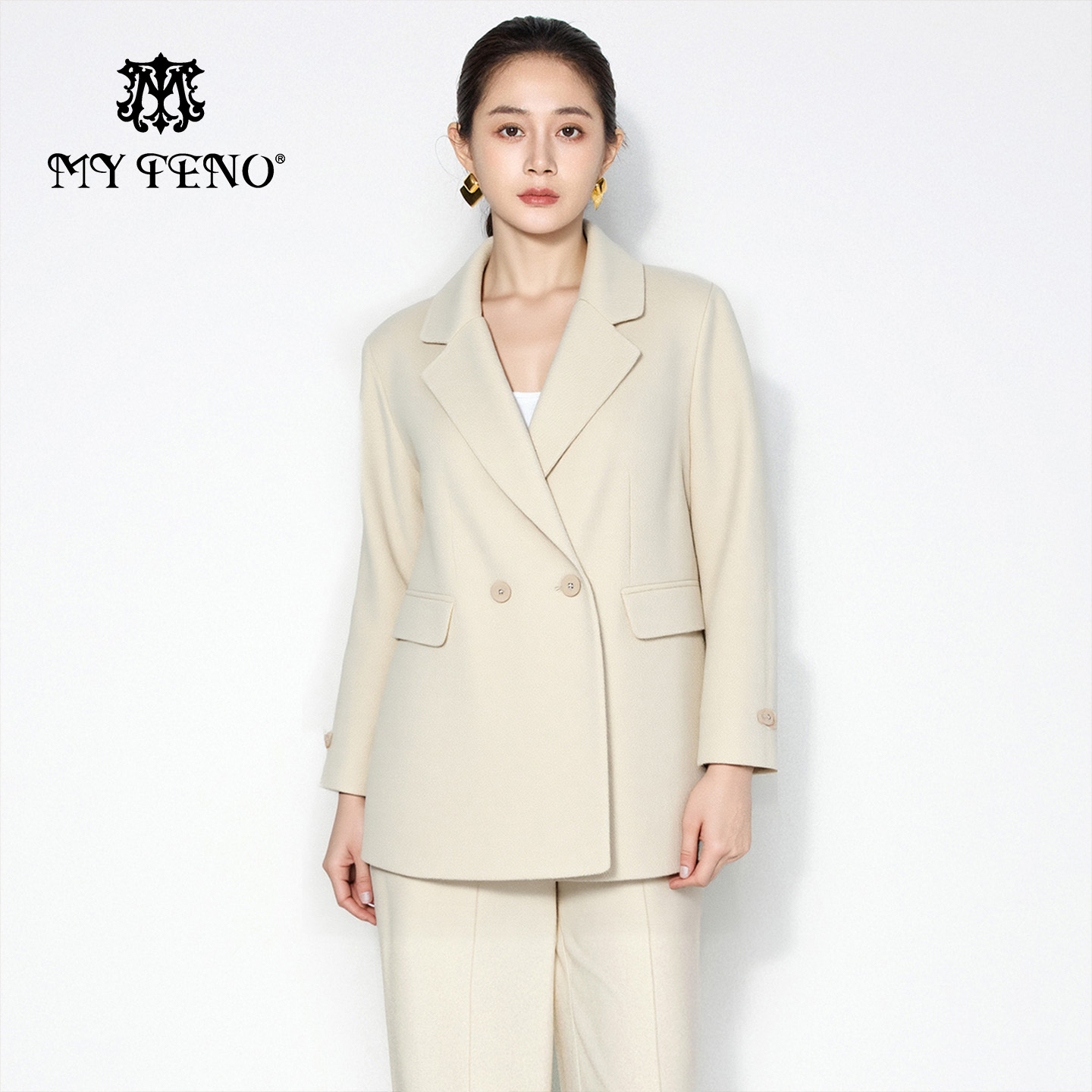 马天奴纯色翻领羊毛混纺呢大衣