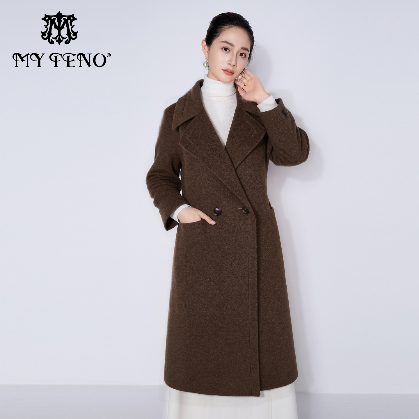 马天奴翻领长款羊毛双面呢大衣