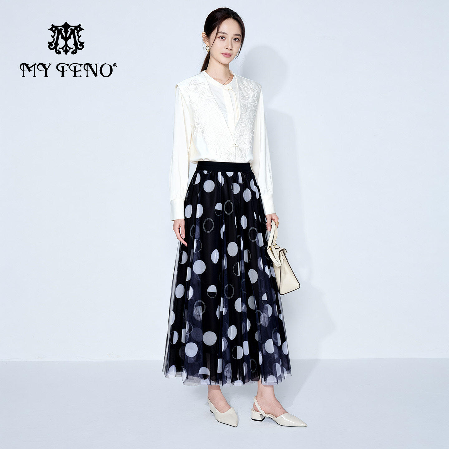 马天奴2026春夏新款黑白印花波点网纱半身裙半裙子两面穿气质时尚,女装/女士精品,半身裙,淘宝优惠券,粉丝福利购,淘宝优惠卷