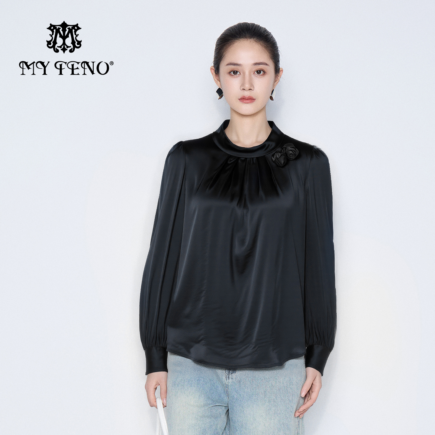 马天奴法式立体花朵长袖衬衫