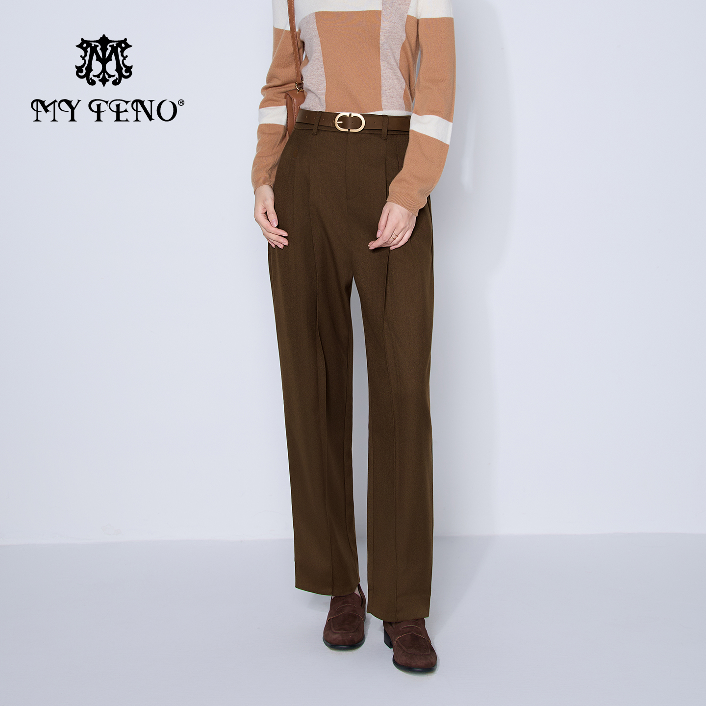 马天奴纯色高腰直筒显瘦休闲裤