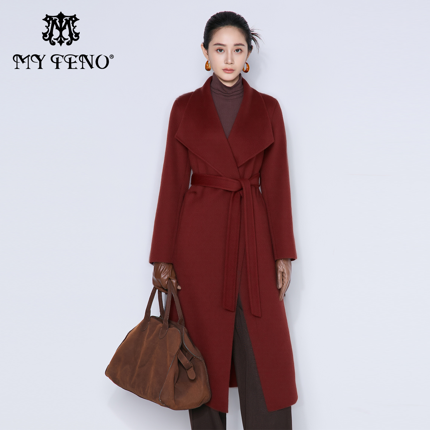 马天奴长款羊毛混骆驼绒呢大衣