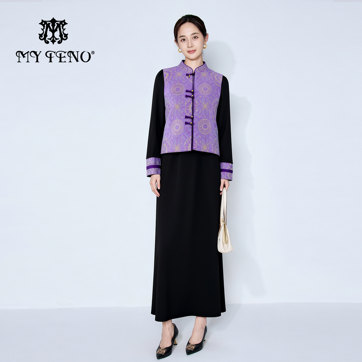 马天奴新中式提花马甲连衣裙