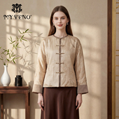 新中式 马天奴2025新款 浅咖国风刺绣桑蚕丝鹅绒羽绒服短款 气质百搭