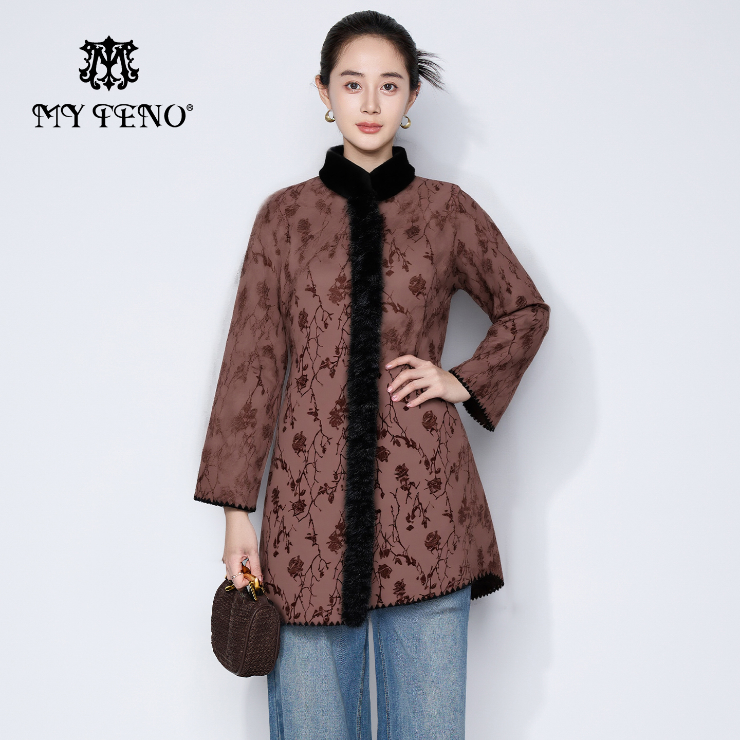 马天奴绿色植绒仿皮草斗篷外套