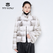 马天奴2025新款 女装 黑白拼色立领水貂毛皮草外套短款 奢品保暖时尚