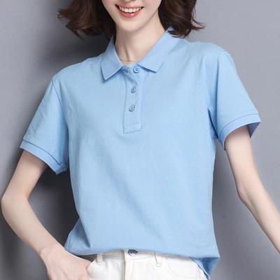翻领短袖t恤女宽松纯棉polo衫定制印logo广告文化衫运动休闲上衣