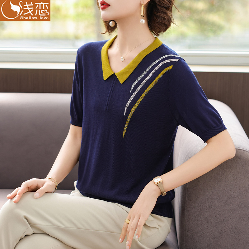 洋气妈妈夏装短袖T恤中年女装2025新款上衣中老年夏季冰丝小衫薄