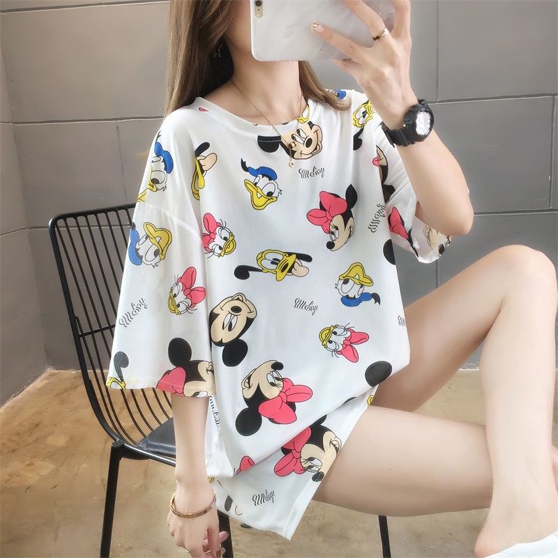 New style short sleeve T-shirt for female students summer wear Korean version medium long loose casual top bottoming fashion