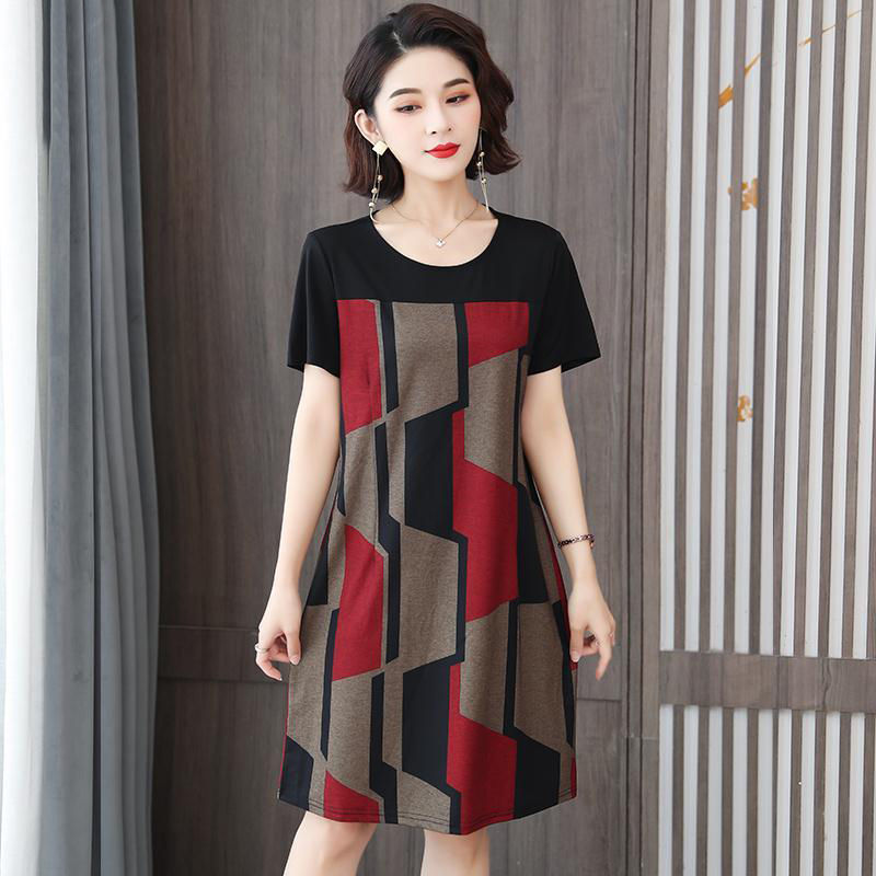2021 new dress women's summer loose fashion Korean leisure medium length skirt fat mm large women's fashion