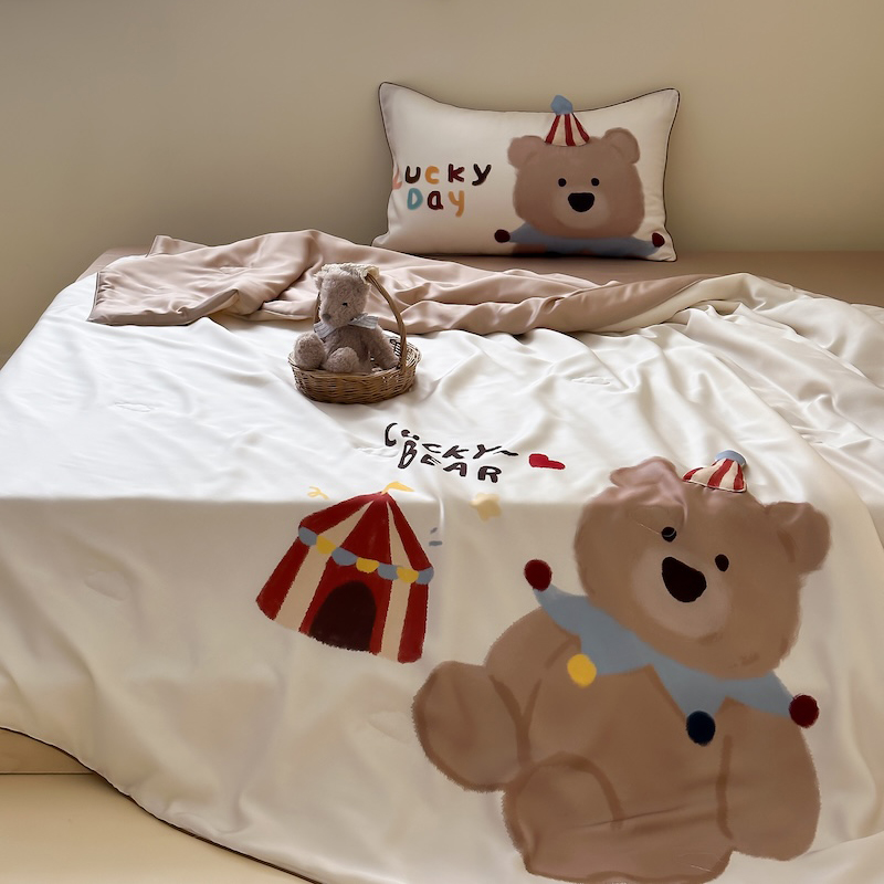 卡通小熊60支兰精天丝丝滑夏凉被幼儿园儿童空调被冰丝夏被可机洗