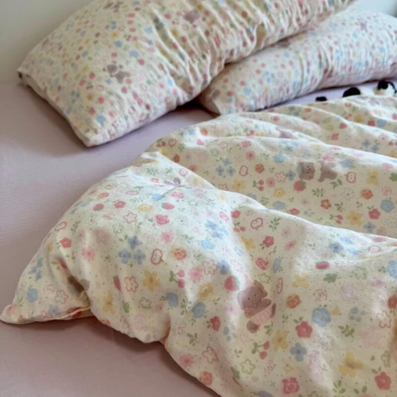 少女心花果兔碎花全棉双层纱四件套.5m1.8m纯棉被套床单床上用品