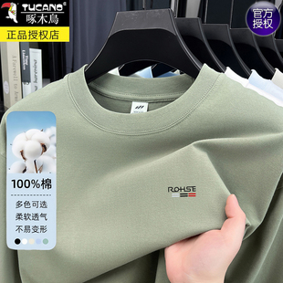 圆领卫衣秋衣加绒加厚打底衫 t恤秋装 保暖上衣 纯棉长袖 啄木鸟男士