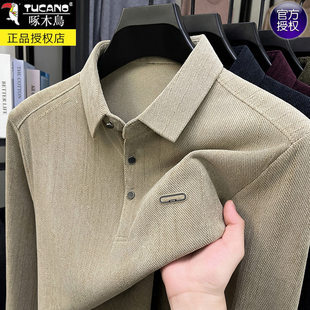 休闲商务爸爸打底衫 啄木鸟秋季 t恤中年翻领POLO衫 灯芯绒长袖 男士