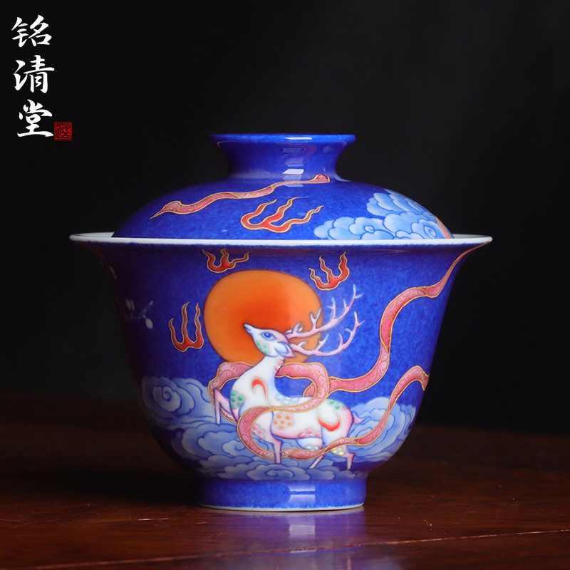 铭清堂于君窑鹿王本生图两才盖碗