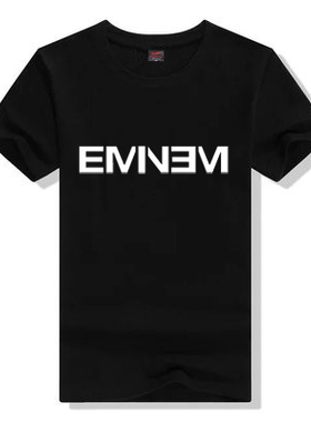 新款阿姆Eminem姆爷音乐说唱周边学生宽松纯棉短袖t恤简约情侣装