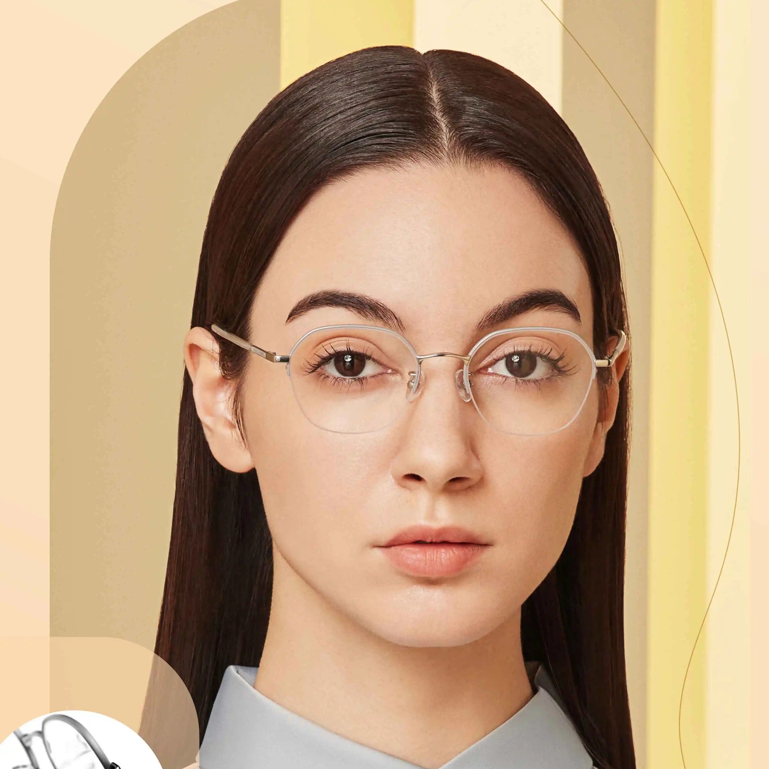 花雨伞钛合金眼镜框女半框圆框近视可配度数小脸显瘦眼镜架19017