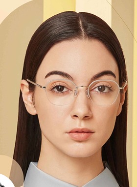 花雨伞钛合金眼镜框女半框圆框近视可配度数小脸显瘦眼镜架19017