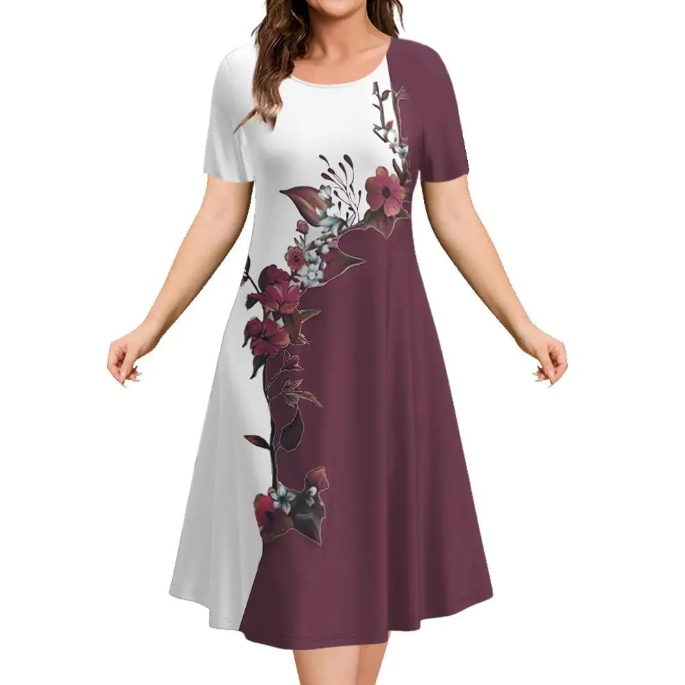 2024 New Women‘s Dresses 3d Flowers Pattern Short Sleeve op