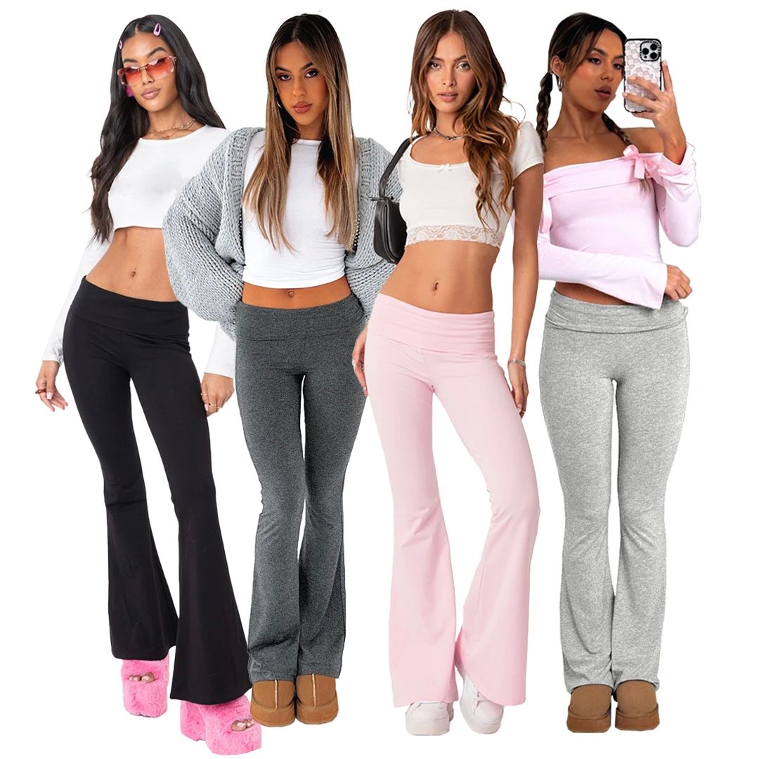 Solid Flare Elegant Pant Cargo Leggings Trousers Y2K Pants W