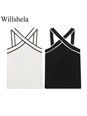 Willshela Women Fashion Patchwork Backless Tank ops Vintage