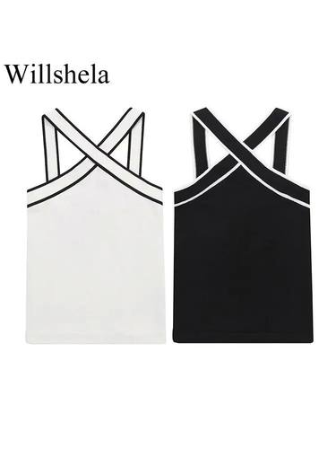 Willshela Women Fashion Patchwork Backless Tank ops Vintage