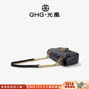GHG光凰 真皮菱格链条小包包女2022新款 高级感黑色 轻奢品牌 斜挎