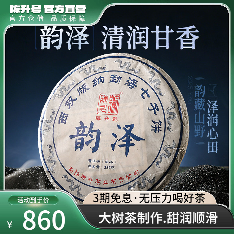 陈升号韵泽普洱茶357g普洱生茶饼