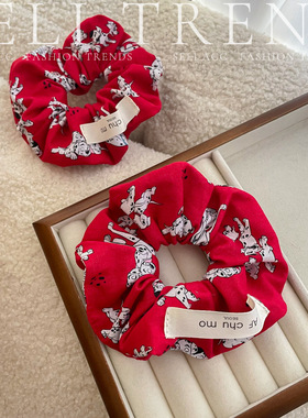 斑点狗~SELI手作大肠发圈复古红色狗狗ins文艺可爱肠圈发绳发饰女