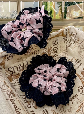 暗黑洛丽塔~手作大肠发圈SELI蕾丝花边法式镂空发绳蝴蝶结头绳女