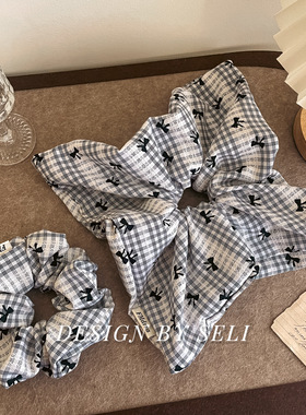 32cm超大~条纹蝴蝶结蓝色格纹大肠发圈春季新款肠圈发饰少女方巾