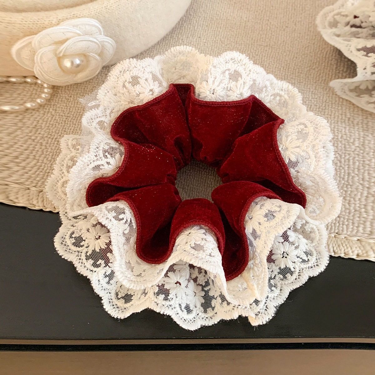 红色蕾丝花边大肠发圈韩系超大号收腰圈高级感大肠圈发绳皮套发饰,饰品/流行首饰/时尚饰品新,发饰,淘宝优惠券,粉丝福利购,淘宝优惠卷