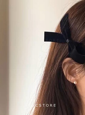 可爱俏皮法式发夹黑色蝴蝶结刘海夹小飘带丝绒女发卡高级感女发饰