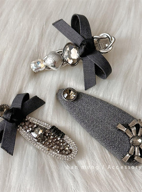 韩国高级感灰色蝴蝶结发夹网红侧边发卡边夹少女刘海夹BB夹鸭嘴夹