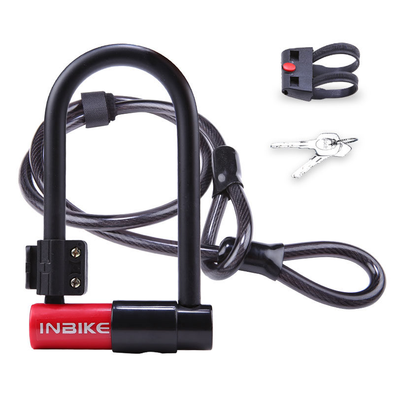 自行车U型锁电动车U锁抗液压剪钢缆条形锁防盗山地车锁单车锁