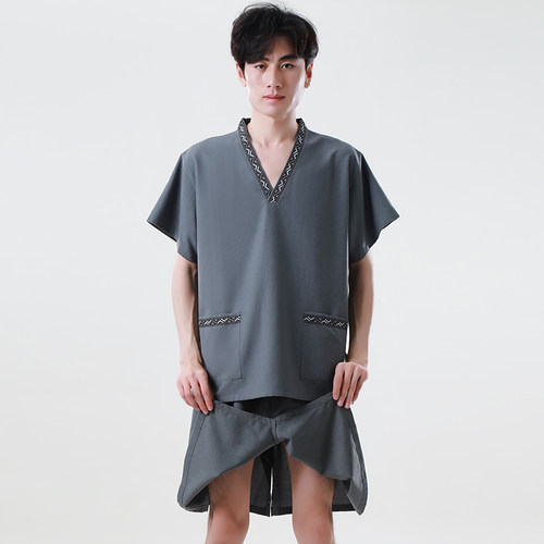 浴服套装裤子裆暗按侧面开扣私护