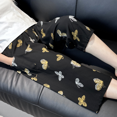夏季棉绸睡裤凉感人造棉七分裤女绵绸薄款宽松遛弯裤家居裤可外穿