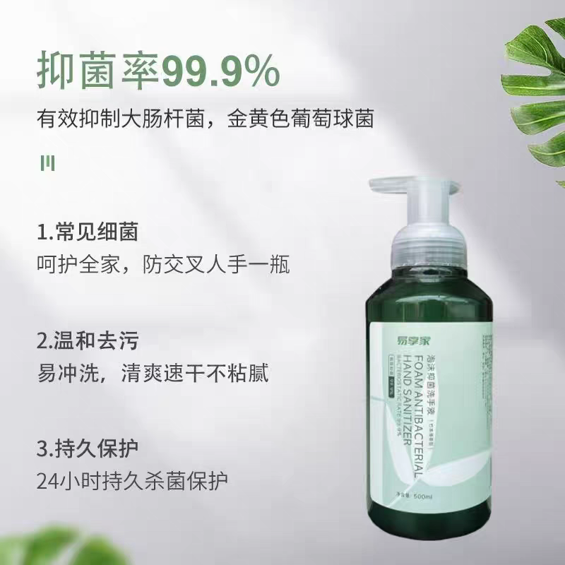 易享家原装正品500ml泡沫抑菌洗手液竹本清香温和保湿挤压泡沫型