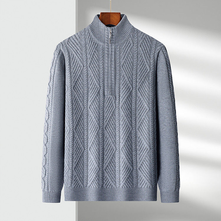 半高拉链羊毛混纺套头亲肤透气长袖针织衫/毛衣