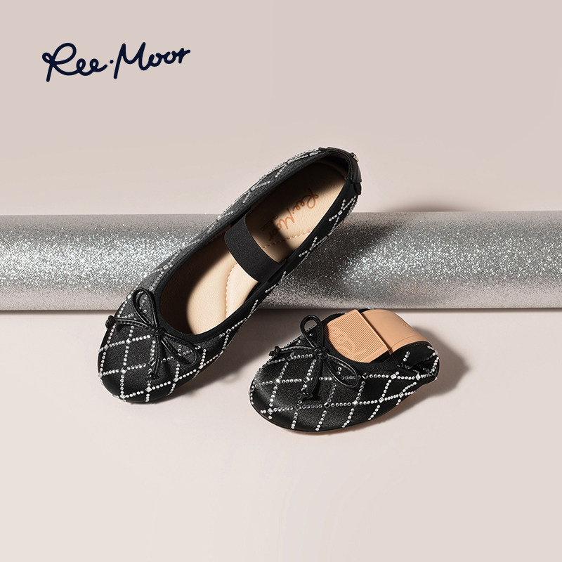 REEMOOR睿慕2025秋季新款水钻蛋卷鞋一脚蹬女鞋圆头浅口单鞋舒适