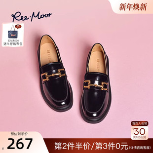 黑色女英伦风小皮鞋 REEMOOR睿慕25秋季 厚底乐福鞋 商场同款 新款