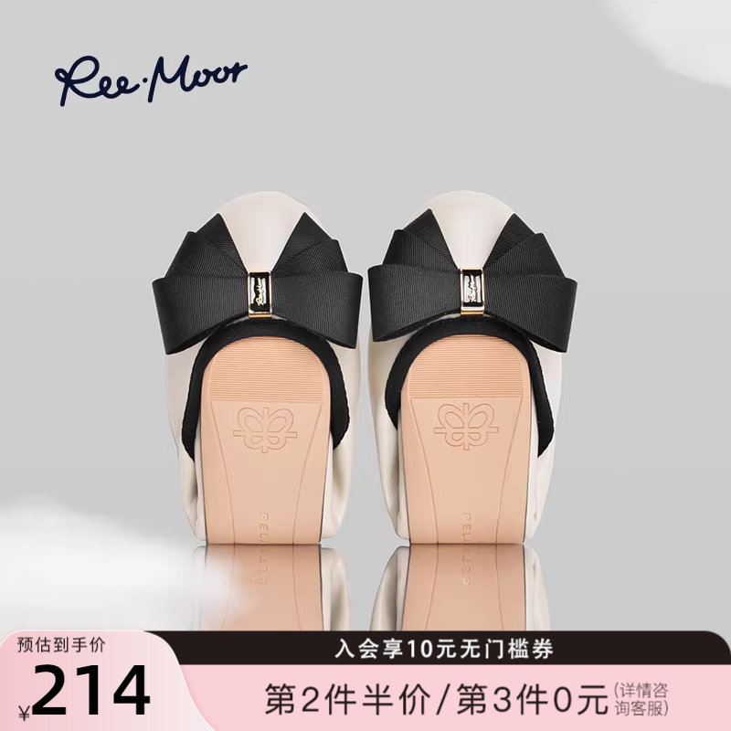 REEMOOR睿慕2026新款经典百搭蝴蝶结浅口软底平底蛋卷圆头单鞋女