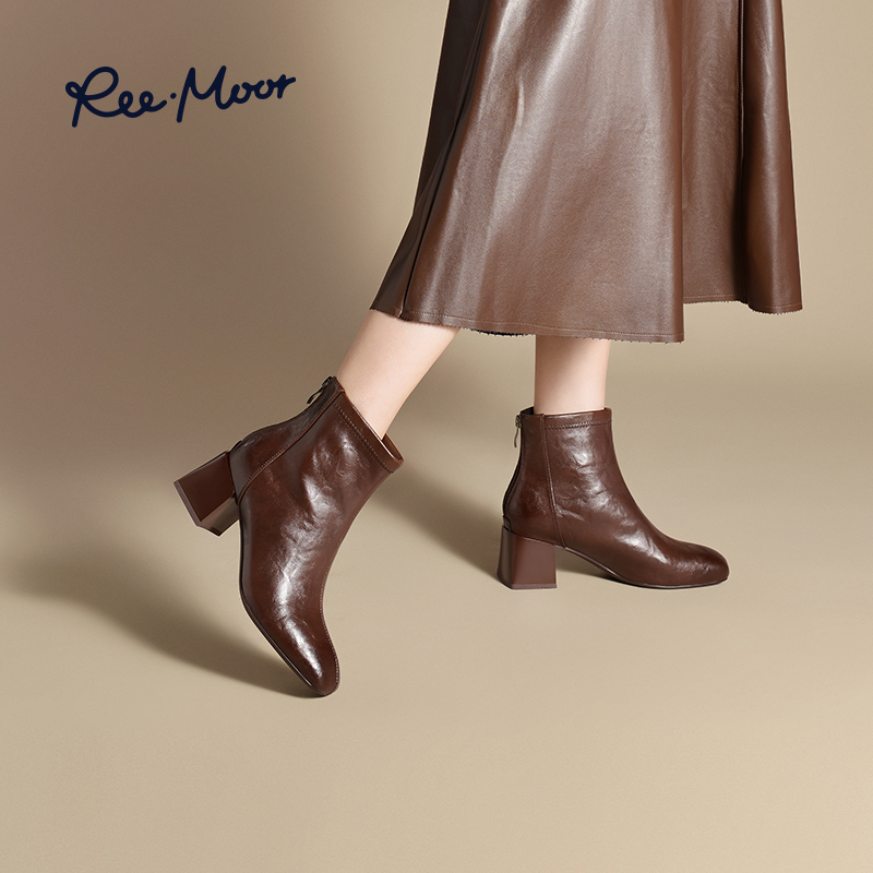 reemoor百搭方头粗跟时装靴