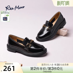 黑色女英伦风小皮鞋 REEMOOR睿慕25秋季 厚底乐福鞋 商场同款 新款