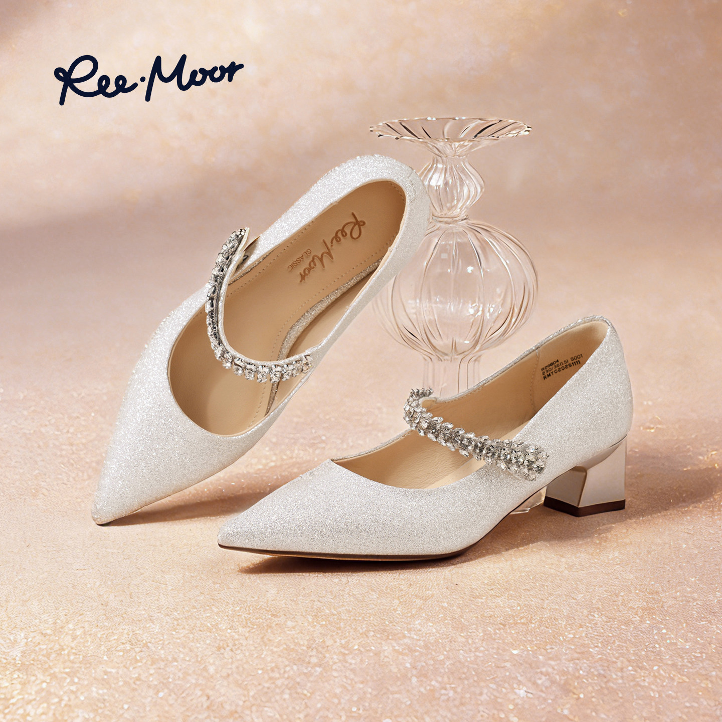 REEMOOR睿慕2026春季新款气质水钻玛丽珍鞋女低跟尖头浅口