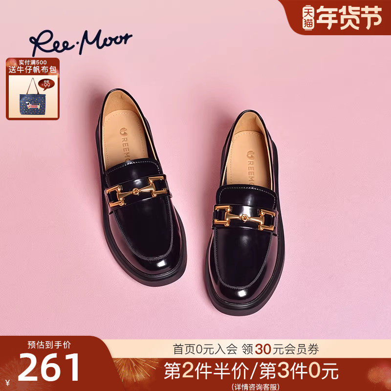 REEMOOR睿慕25秋季新款商场同款厚底乐福鞋黑色女英伦风小皮鞋,女鞋,乐福鞋（豆豆鞋）,淘宝优惠券,粉丝福利购,淘宝优惠卷