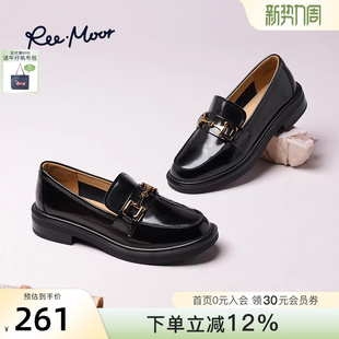 黑色女英伦风小皮鞋 REEMOOR睿慕25秋季 厚底乐福鞋 商场同款 新款