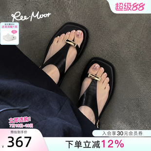 REEMOOR睿慕2026夏季新款休闲厚底平底金属套趾罗马凉鞋人字拖女